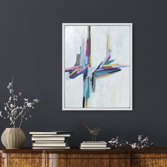 teal white violet abstract painting