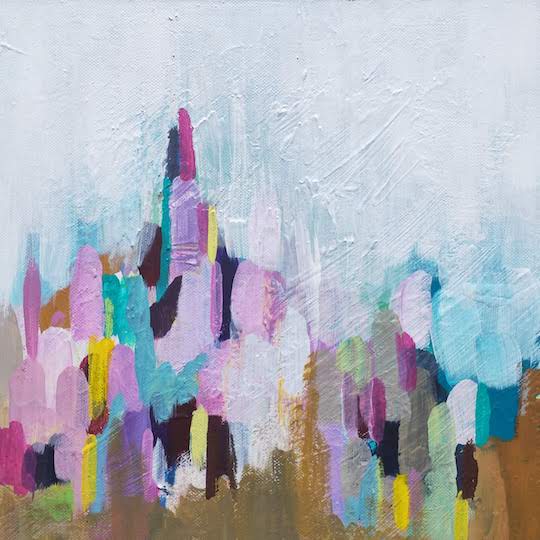 white magenta square abstract painting